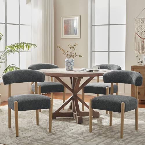 VKNOW Wooden Dining Chairs Set of 4 with Rubberwood Legs, Curved Backrest | Modern Upholstered Dining Chairs with Thickened Cushion, Soft Chenille Fabric, for Dining Room/Kitchen, Black - color: Black, size: Set of 4