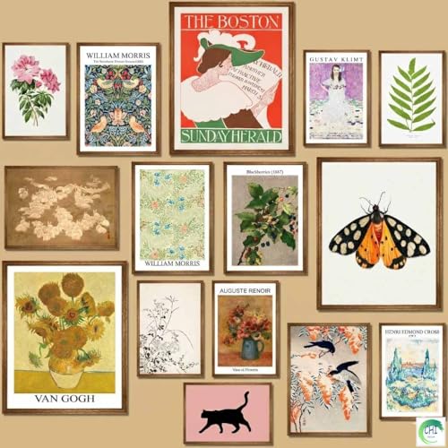 LANCHI95 15PCS Vintage Wall Art Prints, Eclectic Wall Prints for Bedroom, Cottagecore Dorm Home Decor, Aesthetic Floral Nature Art Prints - UNFRAMED (Eclectic 14) - color: Eclectic 14