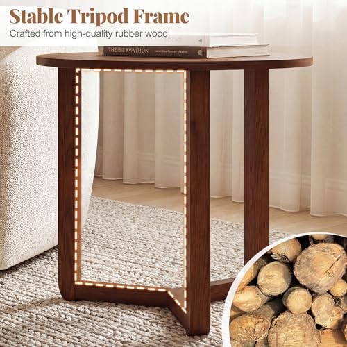 GIANTEX Round Nesting Coffee Table Set of 2, Wood End Tables, Walnut | Thickened Top & Solid Rubber Wood Legs, Farmhouse Sofa Side Table for Small Spaces Living Room Bedroom - color: Walnut