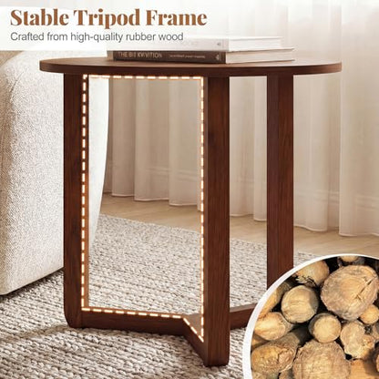 GIANTEX Round Nesting Coffee Table Set of 2, Wood End Tables, Walnut | Thickened Top & Solid Rubber Wood Legs, Farmhouse Sofa Side Table for Small Spaces Living Room Bedroom - color: Walnut