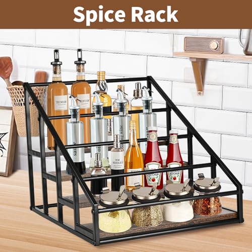 YQBRAO 2-Pack 4-Tier Coffee Syrup Organizer, 32-Bottle Total, Brown | Two racks hold up to 32 bottles total with stepped visibility for large coffee bars, kitchens, and beverage stations. - size: 4 Tier 16 Bottle Syrup Rack - 2 Pack