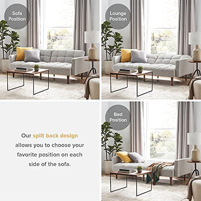 mopio 76.4" Futon Sofa Bed Tufted Styled, Sleeper Couch (Light Gray, Fabric) - color: Light Gray, Fabric
