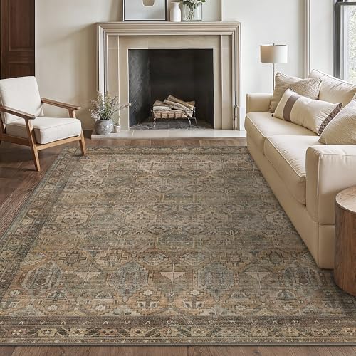 3x5 Area Rug Washable Rug for Living Room Bedroom Non Slip Carpet Taupe | Vintage Print Carpet, Low Pile Lightweight Rugs with Non Slip Backing for Home Office Dining Room - color: Area Warm Taupe, size: 3' x 5' (Rectangular)