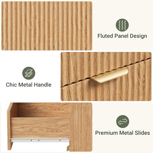 Modern Fluted 6 Drawer Dresser for Bedroom, 47"W x 26"H, Natural Oak | Wooden chest of drawers with metal handles, horizontal TV stand tops, smooth-gliding drawers, anti-drop panels, anti-tip kit - size: 15.6"D x 47.2"W x 26.8"H (6 Drawers)