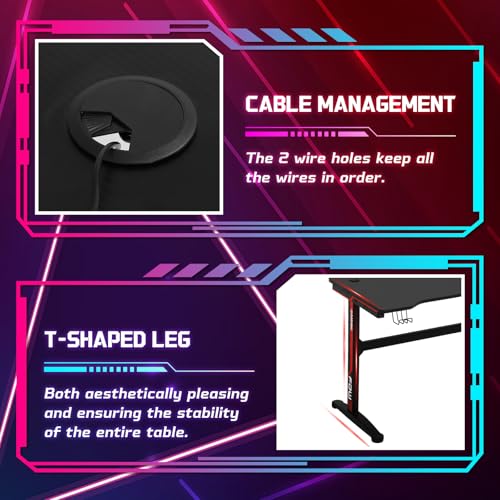 BLKMTY Gaming Desk, 47 Inch Computer Desk with Carbon Fiber Surface, Gaming Table T Shaped PC Gamer Workstation Home Office Desks with Cup Holder and Headphone Hook, Red & Black - color: Red, size: 47.2" T-shaped