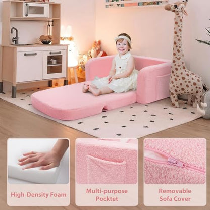Foryoomi Extra Wide Kids Couch, 2-in-1 Soft Toddler Couch with Blanket, Comfy Toddler Chair, Convertible Sofa with Cute Rainbow Design, Pink - color: Pink Rainbow