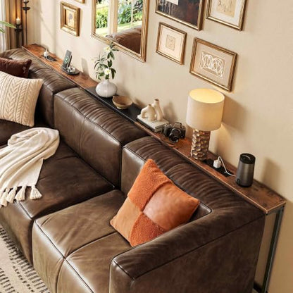 Huuger 94.5-110.2'' Extendable Behind Couch Table with Outlets, Rustic Brown - color: Rustic Brown, size: 94.5- 110.2"W x 29.5"H