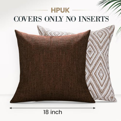 HPUK Throw Pillow Covers 18x18, Set of 4, Chocolate Couch Pillow Covers | Polyester fabric, patterned and solid designs, hidden zippers, machine washable, for sofas and beds, inserts not included - color: Chocolate, size: 18" x 18" (Pack of 4)