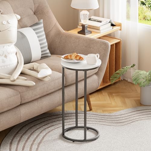 C Shaped End Table, Couch Side Tables for Living Room, Round Sofa End Table with Metal Frame, Small Wooden Snack Table for Bedroom, Small Spaces, Easy Assembly (Black) - color: Round-black, size: 1pc