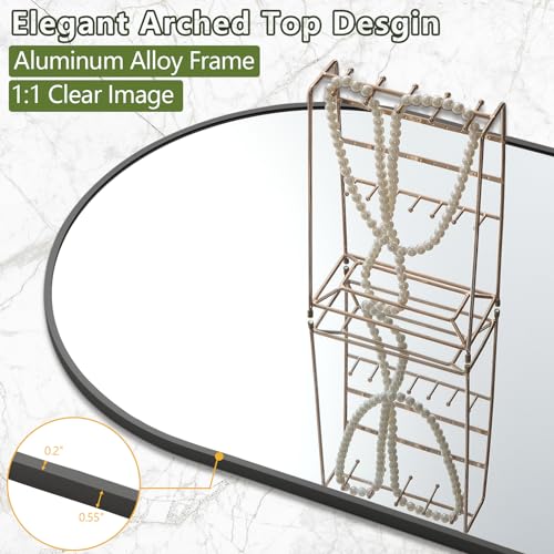 MELOMOIR 76"x34" Large Mirror Full Length, Arched Full Length Mirror with Stand, Large Floor Mirror Free Standing Mirror Full Length for Bedroom, Hanging Standing or Leaning Full Body Mirror, Black | HD Shatterproof Tempered Glass, Aluminum Alloy Frame, A