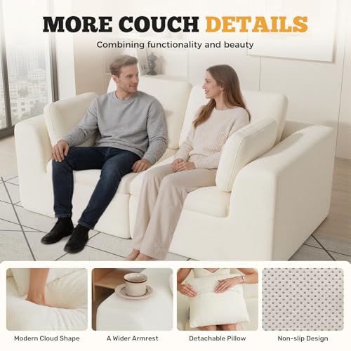 Luxanimarion 85'' Loveseat Sofa, Cloud Boneless Couches for Living Room, 2 Seater Modular Sectional Sofa,Oversized,Beige Chenille - color: Beige, size: Love Seat
