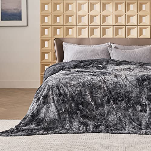 Bedsure GentleSoft Sherpa Fluffy Blanket King Size for Bed - Fleece Warm and Cozy for Women Gift, Plush & Fuzzy Faux Christmas Fur Blanket for Couch, Sofa Decor, Tie Dye Design, Grey, 108x90 Inches - color: 01 - Grey, size: King (108" x 90")