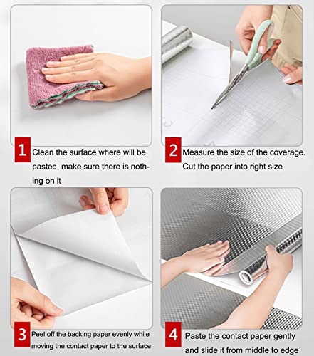 Kitchen Backsplash Wallpaper Oil Proof Sticker Aluminum Foil Contact Paper | Silver Self-Adhesive Shelf Liner Cabinet Liner Waterproof and Heat Resistant Peel and Stick Wallpaper (15.7X197 Inches) - size: 15.7" x 197"