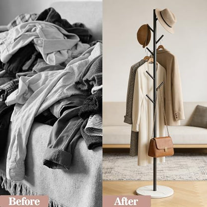 Black Metal Coat Rack Freestanding, 67" Tree Coat Stand, Sturdy Entryway Hall Tree for Coats, Hats, Bags - color: A5