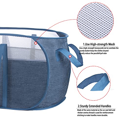 Pop Up Laundry Hamper，with Durable Handles collapsible laundry basket，Easy to Open and Fold for college Dorm,kids room，travel (Blue)… - color: Blue