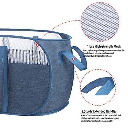Pop Up Laundry Hamper，with Durable Handles collapsible laundry basket，Easy to Open and Fold for college Dorm,kids room，travel (Blue)… - color: Blue
