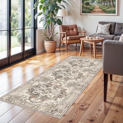 Washable Hallway Runner Rug 2x6: Soft Kitchen Rug Non Slip Rug Runner with Rubber Backing for Living Room Bedroom Bathroom Non Shedding Farmhouse Carpet Runner Rug (Beige/Brown/Grey, 2x6) - color: Beige, size: 2' x 6' (Rectangular)