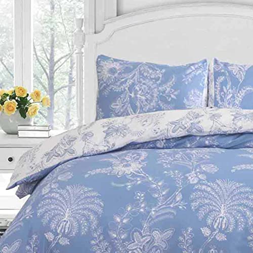 ETDIFFE Floral Duvet Cover Set Queen Size, 3 Piece, Light Blue and White | Reversible Farmhouse Botanical Flower Pattern Printed Microfiber Comforter Cover, Aesthetic Soft & Lightweight Quilt Cover - color: Blue Floral, size: Queen (No Comforter)