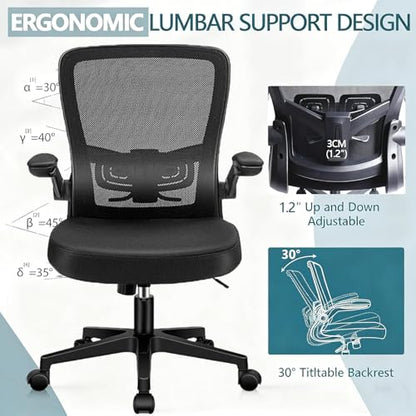 Desk Chairs with Wheels, Ergonomic Mesh Office Chair Adjustable Height and Swivel Lumbar Support Home Office Chair with Flip Up Armrests, Set of 10 - color: Black, size: 10PK