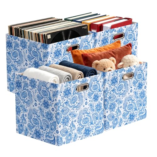 Posprica Cube Storage Bins Fabric Storage Cubes, 11 Inch Collapsible Cubby Storage Bins for Cube Organizer, Decorative Storage Boxes for Shelf Closet Organizer Storage(Celadon blue) - color: Celadon blue, size: 11×11×11/4pcs