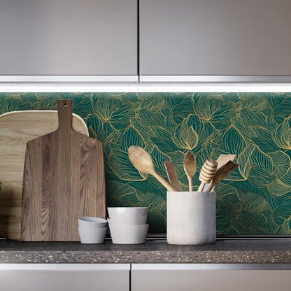 Gold Peel and Stick Wallpaper, 17.71in x 118.1in Self-Adhesive Removable, Gold/Green Contact Paper, Waterproof Vinyl for Bedroom, Living Room, Cabinets - color: Wallpaper-03, size: 17.7" x 118.1"