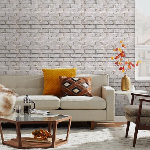3D Faux Brick Wall Panels Peel and Stick,10 Pcs of 12"X12",Small Size Self Adhesive Brick Wallpaper Background for Interior Wall Decor, Retro Yellow and White - color: Retro Yellow and White