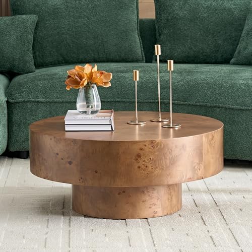Burl Wood Coffee Table for Living Room Round Wood Coffee Table with Pedestal 31.49" Modern Circle Center Tables Accent Tables for Apartment, Easy Assembly-Brown - color: Brown Burl, size: 31.5''Round