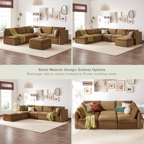 mopio Oversized Modular Sectional Sofa with Fully Removable Covers and Storage, Convertible U & L Shaped Sectionals, Modern Cloud Couch with Ottoman Chaise (Hazelnut Velvet, 6 Seats, L) - color: [Gen 2] Hazelnut Velvet, size: 6 Seats, L