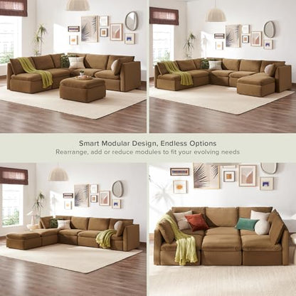 mopio Oversized Modular Sectional Sofa with Fully Removable Covers and Storage, Convertible U & L Shaped Sectionals, Modern Cloud Couch with Ottoman Chaise (Hazelnut Velvet, 6 Seats, L) - color: [Gen 2] Hazelnut Velvet, size: 6 Seats, L