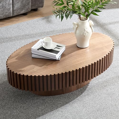 43.7'' Round Coffee Table for Living Room,Modern Handcraft Drum Coffee Table Wood Small Coffee Table with Sturdy Pedestal,Wanult - color: Walnut, size: 43.7"x24.8"x13.38"