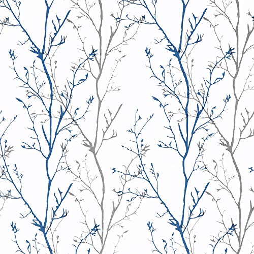 Grey Blue Tree Branches Peel and Stick Contact Paper 17.7" x 118" Modern Tree Branch Removable Wallpaper Natural Wall Paper Self-Adhesive Vinyl for Drawer Liner Furniture Crafts Accent Walls - size: 17.7" x 118"