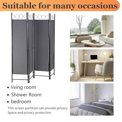4 Panel Room Divider 6FT Steel Frame Screen Folding Privacy Divider Freestanding Partition for Home Office Bedroom,Light Grey - color: Light Grey