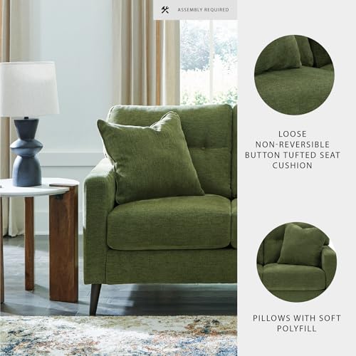 Signature Design by Ashley Bixler Loveseat Sofa, Green Small Couch | Fully assembled, 57 in W small couch, Olive green chenille upholstery, Anti-sag platform foundation - color: Green