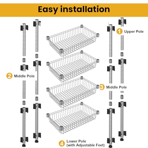 4 Tier Basket Shelf Wire Shelving Unit Adjustable Metal Storage Rack Storage Shelving Standing Shelf Units Heavy Duty Organizer for Pantry Kitchen Bathroom Closet Laundry Utility Room 14"Dx24"Wx47"H