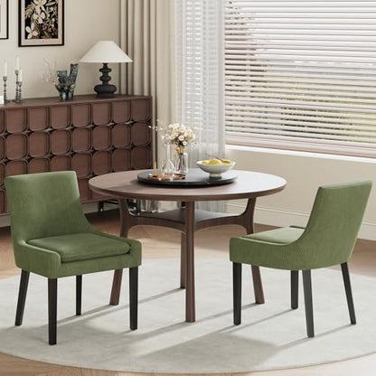 COLAMY Modern Dining Room Chairs Set of 2 with Mid Back and Wood Legs, Upholstered Kitchen Chairs for Dining Room/Living Room, Light Green - color: Light Green, size: Set of 2