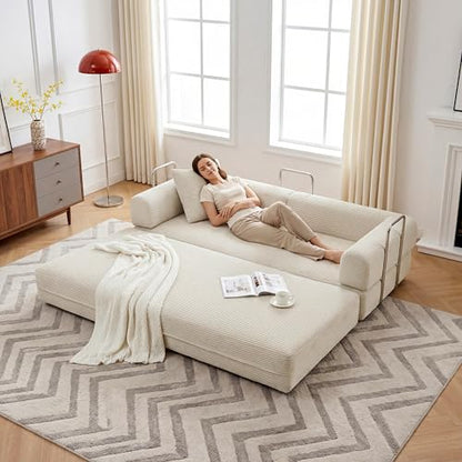 79" Boneless Couch,4-in-1 Futon Sofa Bed Modular Loveseat Sleeper Folding Compressed Couch with Pillows,No Assembly Required Convertible Sofa Bed for Living Room Bedroom Guest Room,Beige - color: Beige, size: 79” Sofa