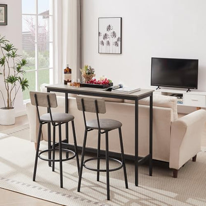 43.31" Bar Table Set for 2, Counter Height Dining Table with PU Upholstered Bar Stools and Backrests, Space-Saving Small Kitchen Table for Breakfast Nook,Grey - color: Grey, style: Rectangular w/ Upholstered Stool