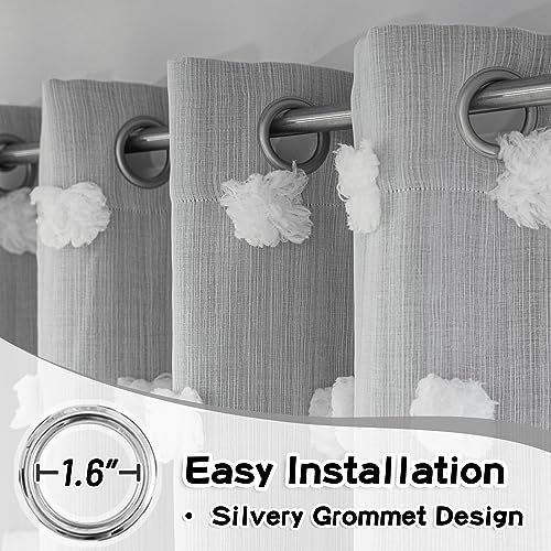 MYSKY HOME Grey Curtains for Bedroom - 54 Inch Long, Double Layer, White Pom Pom, Sheer, Grommet, Darkening, Small Window, 2 Panels, 52 x 54 in - color: Grey, size: 52"W x 54"L (Pack of 2)
