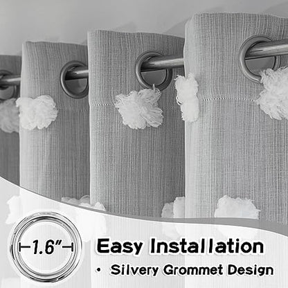 MYSKY HOME Grey Curtains for Bedroom - 54 Inch Long, Double Layer, White Pom Pom, Sheer, Grommet, Darkening, Small Window, 2 Panels, 52 x 54 in - color: Grey, size: 52"W x 54"L (Pack of 2)