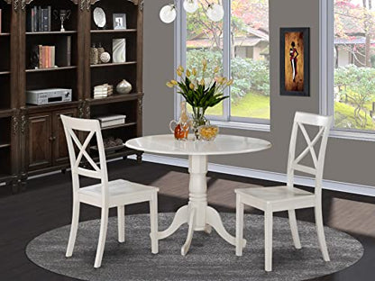 East West Furniture DLBO3-WHI-W 3 Piece Dining Room Table Set Contains a Round Kitchen Table with Dropleaf and 2 Dining Chairs, 42x42 Inch, Linen White - color: Dlbo3-whi-w, size: Table + 2 Chairs