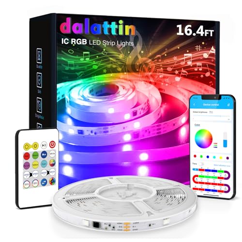 dalattin LED Strip Lights IC+RGB, 5050 Led Lights for Bedroom, DIY Multiple Colors on One Line, Led Lights with Remote&App Control,Color Changing LED Strip Lighting Music Sync,Halloween Gifts, 16.4ft - size: 16.4 ft