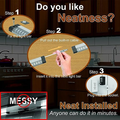 EBD Under Cabinet Lighting Plug in or Hardwired, 9 Pcs 12 Inch No Messy Wires Built-in Adjustable Cable LED Light, T-Connector Counter Lights for Smart Plug Kitchen Home Office 6500K 4050Lm 4 Cables - size: 9-Pack 4 Cables