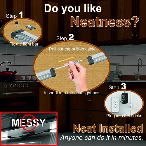 EBD Under Cabinet Lighting Plug in or Hardwired, 15 Pcs 12 Inch No Messy Wires Built-in Adjustable Cable LED Light, T-Connector Counter Lights for Smart Plug Kitchen Home Office 6500K 6750Lm 6 Cables - size: 15-Pack 6 Cables