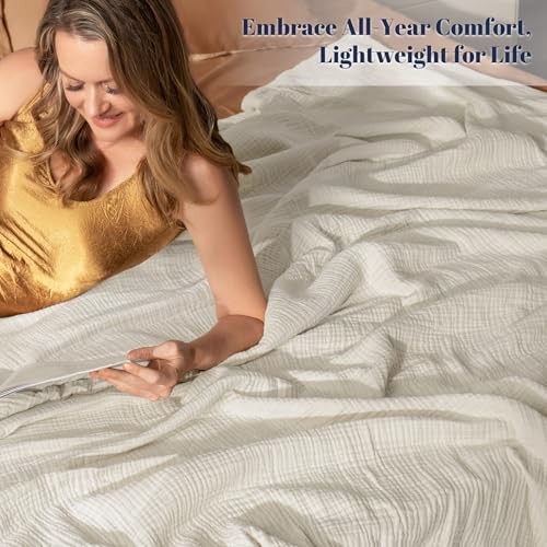 PHF 100% Cotton Muslin Throw Blanket 50" x 60", 4-Layer Lightweight and Breathable Blanket, Luxuriously Soft Gauze Throws for Couch Bed Sofa, Ideal Gift Choice, Oat Milk (Pack of 2) - color: Oat Milk, size: Throw(50"X60") (Pack of 2)