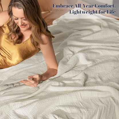 PHF 100% Cotton Muslin Throw Blanket 50" x 60", 4-Layer Lightweight and Breathable Blanket, Luxuriously Soft Gauze Throws for Couch Bed Sofa, Ideal Gift Choice, Oat Milk (Pack of 2) - color: Oat Milk, size: Throw(50"X60") (Pack of 2)