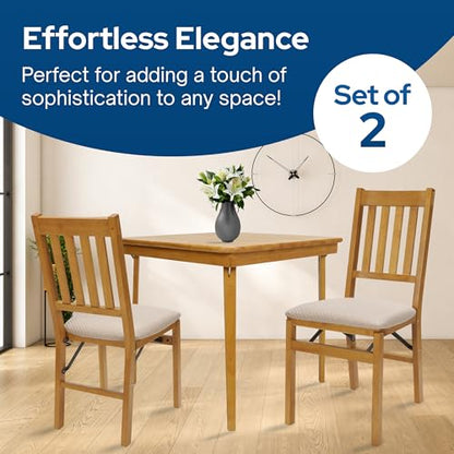MECO Stakmore Arts and Craft Wooden Folding Chairs with Padded Seats, Set of 2 - No Assembly Foldable Dining Chairs, Steel Folding Mechanism, Upholstered Cushion, Space-Saving, Oak Frame - color: Oak