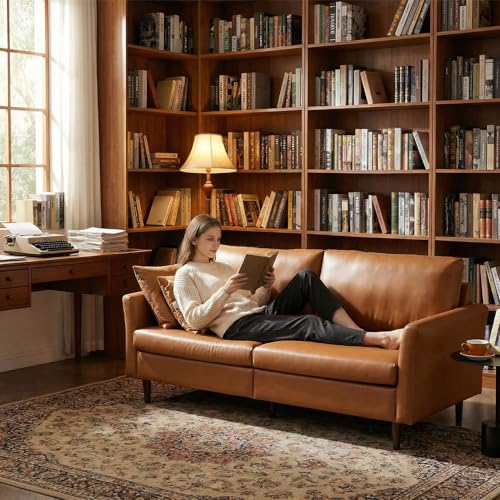 58" Faux Leather Loveseat Sofa, Mid Century Modern Leather Couch for Living Room, Small Love Seat for Small Spaces, 2-Seater with Rolled Arms and Deep Seats, Dark Brown - color: Dark Brown, size: Loveseat
