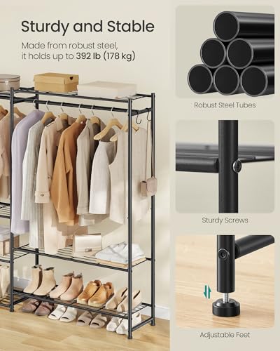 SONGMICS Portable Closet Wardrobe, Clothes Rack, Closet Organizers and Storage, Freestanding Clothing Rack with 10 Shelves, 3 Hanging Rods, Metal Frame Rack, for Bedroom, Entryway, Black ULGR011BZ03S - size: 81.3"L