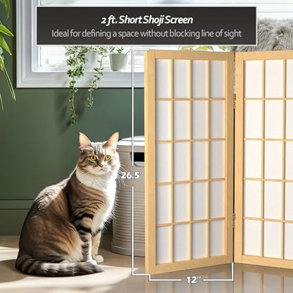 2 ft. Short Desktop Window Pane Shoji Screen - Natural - 3 Panels - color: Natural, size: 3 Panel