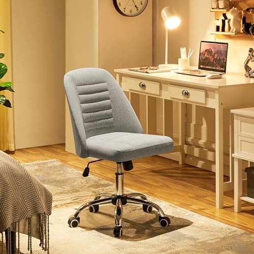 Yaheetech Light Gray Velvet Armless Vanity Desk Chair, Adjustable Swivel | Compact soft velvet seat fits small vanity, sewing or office desks; adjustable height, swivels on smooth wheels, fast setup. - color: Light Gray